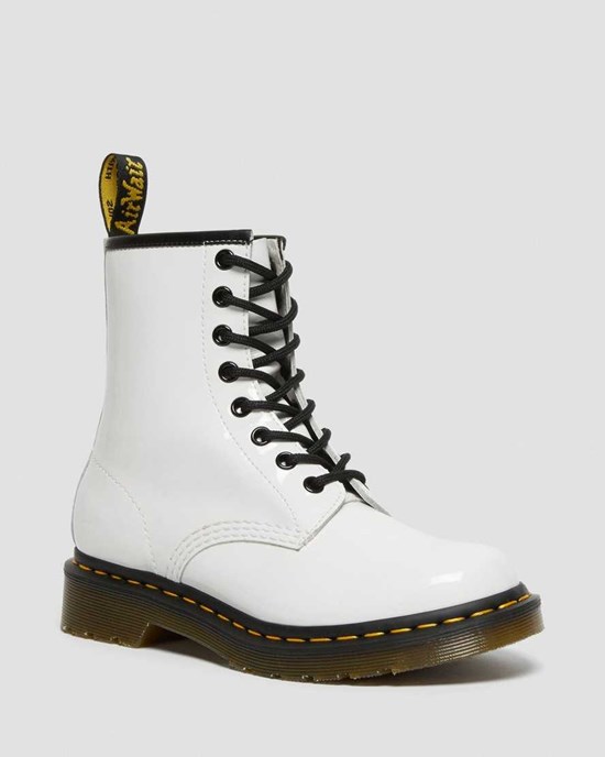 White Patent Lamper Women's Dr Martens 1460 Patent Leather Lace Up Boots | ZVD-063285